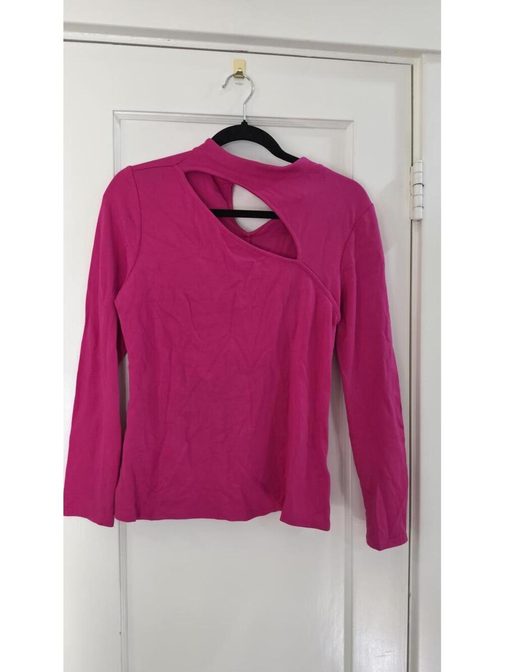 Halogen Magenta Asymmetrical Cutout Long Sleeve Top Size M